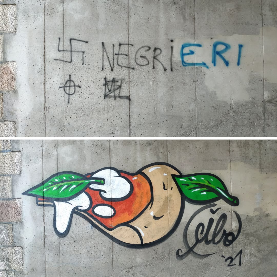 Lo street artist che copre le svastiche aggredito da un ultrà del Verona: “Spinto a terra anche mio figlio di 3 anni”