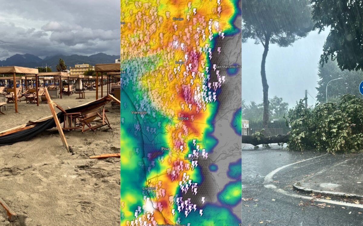 Toscana senza tregua, due tempeste in poche ore: tromba d’aria sulla costa, frane e bagni distrutti in Versilia